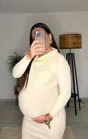 AVA – Robe de Grossesse Longue en Maille avec col bardot