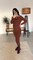 AVA – Robe de Grossesse Longue en Maille avec col bardot