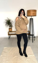 LUNA – Pull de Grossesse beige en maille - idéal pour allaitement
